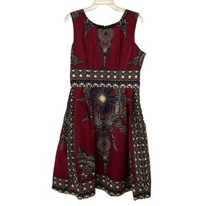 Marguerite Designs South Africa Dashiki Print Fit Flare Dress Burgundy Pockets